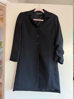 Tahari Black Tailored Single-Breasted Trench Coat